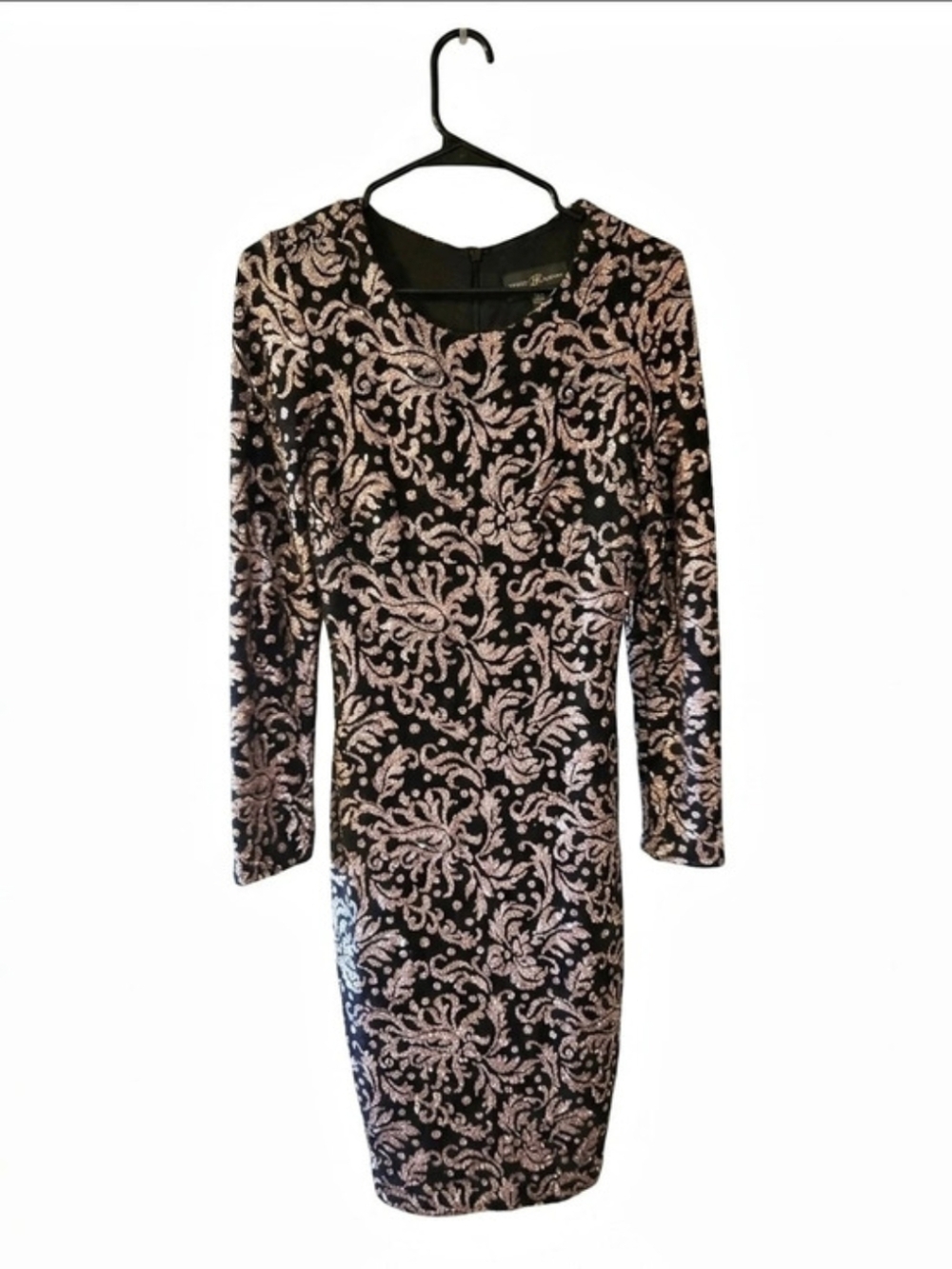 Betsy & Adam Floral Sequin Midi Dress Pink & Black Size 10P